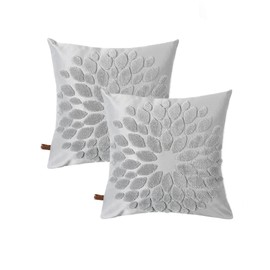 HAMUR HOME Set of 2 Cushion Covers, 45 x 45 cm, Boho Decorative Cushion Cover, Sofa Cushion, Decorative Couch Cushion Cover, Decorative Cushion Cover Set for Living Room, Bedroom (Flower, Grey)