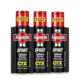 Alpecin CTX Sport Men's Caffeine Shampoo, with Biotin, Niacin, Castor Oil, Taurine, Healthy Micronutrients, Natural Hair Growth, Hair Thickening, Thinning Hair, Active Lifestyle, Pack of 3