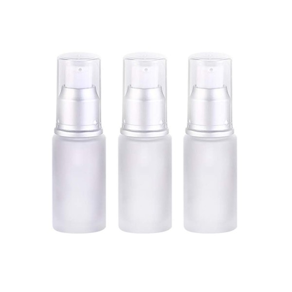 3pcs 15ml/15g Refillable Matte Glass Travel Pump Bottle Dispenser Cosmetic Bottles Jars for Cream Lotion Toiletries, transparent