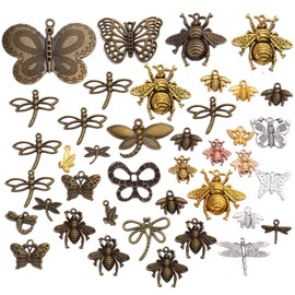 Insect Charms, 100g (About 30-80pcs) Assorted Insect Pendant Charms Bee Butterfly Dragonfly Charms Vintage Jewelry Findings for Bracelet Necklace Crafts