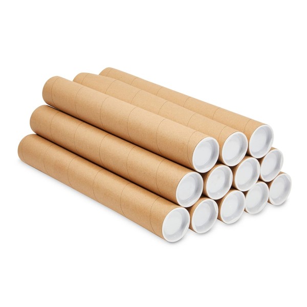 Stockroom Plus 12-Pack Mailing Tubes with Caps, 2x15-Inch Kraft Paper