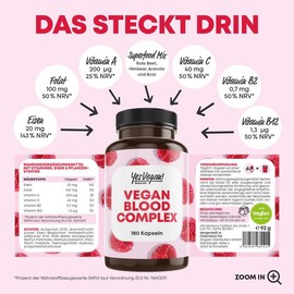 Iron Complex with Vitamin C, B2, B12, Folic Acid, Vitamin A and Superfoods (6 x 180 Capsules)