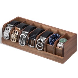PERCAO Belt organizer, 7 compartment belt holder belt hanger closet and belt organizer for drawer,belt rack, belt storage organizer, belt hangers for men and women (Acacia wood)