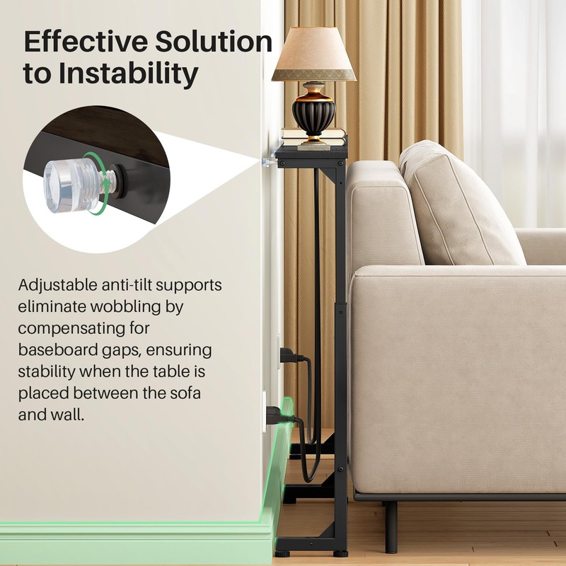 Kitstorack 2-Pack Black Narrow Console Table Behind Couch, Adjustable Height