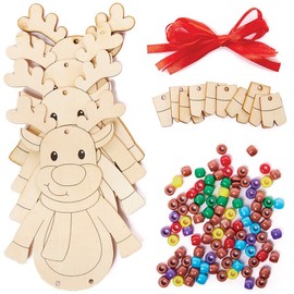 Baker Ross FX238 Reindeer Wooden Beading Decoration Kits - Pack of 5, Wood Craft Decorations for Kids Christmas Party, Arts and Crafts for Kids