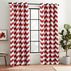 Melodieux Fashion Chevron Curtains for Living Room Dining Room, Darkening Grommet Top Window Drapes Soundproof Thermal Insulated for Bedroom, 84 Inches Long, 52 by 84 Inch, Red (1 Panel)
