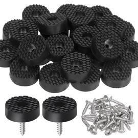 Swpeet 24Sets 30mm Round Black Furniture Pads with Screws, Heavy Duty Round Rubber Non Slip Non Skid Furniture Feet Rubber Bumpers Pads for Table Desk Chair to Protect Hardwood