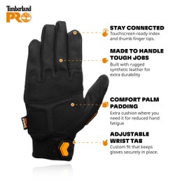Timberland PRO Men's Premium Work Gloves - Stretch Nylon Back Hand - TPU Knuckle Protection - Synthetic Leather Palm - Touchscreen Compatible - Machine Washable, Black, Large