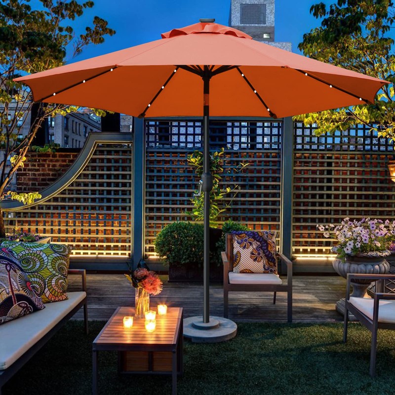 Sunnyglade 9' Solar LED Lighted Patio Umbrella with 8 Ribs/Tilt