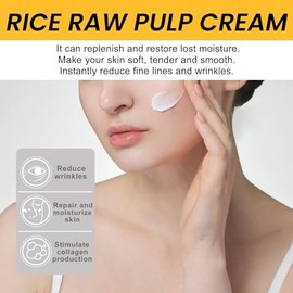 Grospe- Crema de arroz para el rostro, crema facial de pulpa cruda de arroz para hidratar la piel, reducir los poros, suavizar la piel antienvejecimiento