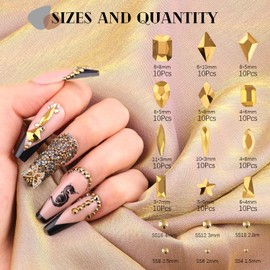 3220Pcs Mineral Gold Glass Nail Rhinestones 120Pcs Multi Shapes Flatback Gems Crystal + 3100Pcs 1.5-4mm Round Beads, Manicure Diomand Jewelry Gemstones for Nail Design Makeup Acrylic Nails Decoration