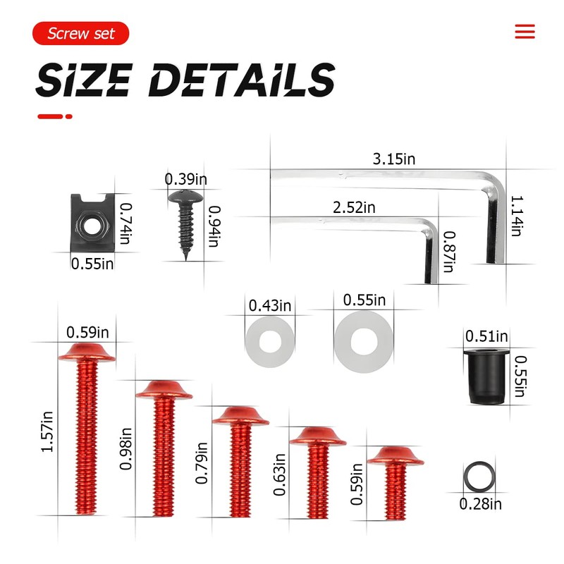 Motorcycle Fairing Bolt Kit, 177pcs M5 M6 Motorcycle Windscreen Screws,