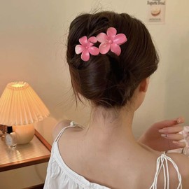 Inilbran Boho Flower Hair Clips Vintage Flower Hair Claw Clips French Flower Floral Hair Clips Pin Flower Not Slide Hair Clips Grip Hawaiian Flower Decorative (Pink)