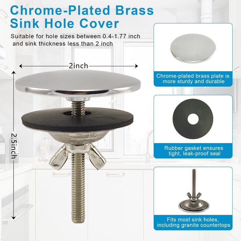 XNTONG - Sink Hole Cover, Sink Overflow Cap, Solid Brass