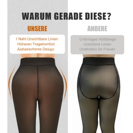 DUCMODA Bare Look Women's Thermal Tights with Inner Fleece, 1 Seam Lined Winter Tights, High Waist with Wide Waistband, Warm Skin-close Translucent Look for Everyday and Office, Black transparent, M