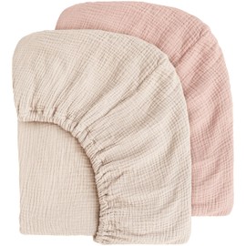 MairMore Muslin Crib Sheets for Baby Girls and Boys, Neutral Fitted Baby Bed Sheets for Standard Crib & Toddler Mattress - Soft and Breathable - 52"x28" (Pink & Ivory)