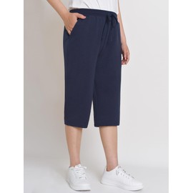 Weintee Women's 15" Capri Long Shorts with Pockets Below The Knee XL Navy