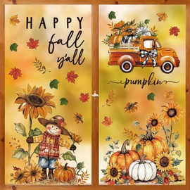 Horaldaily 36 PCS Fall Window Cling Sticker, Scarecrow Sunflower Pumpkin House Truck Home Party Supplies Shop Window Glass Display Decoration
