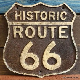 Route 66 Cast Iron Embossed Plaque With Painted Antique Finish (7.5" x 7.5")