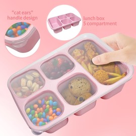 MEEYUU 4 Pack Bento Lunch Box for Adults and Kids, 5-Compartment Meal Prep Container for Kids, Reusable Food Storage Containers with Transparent Lids, Microwaveable (Green/Blue/Pink/Beige)