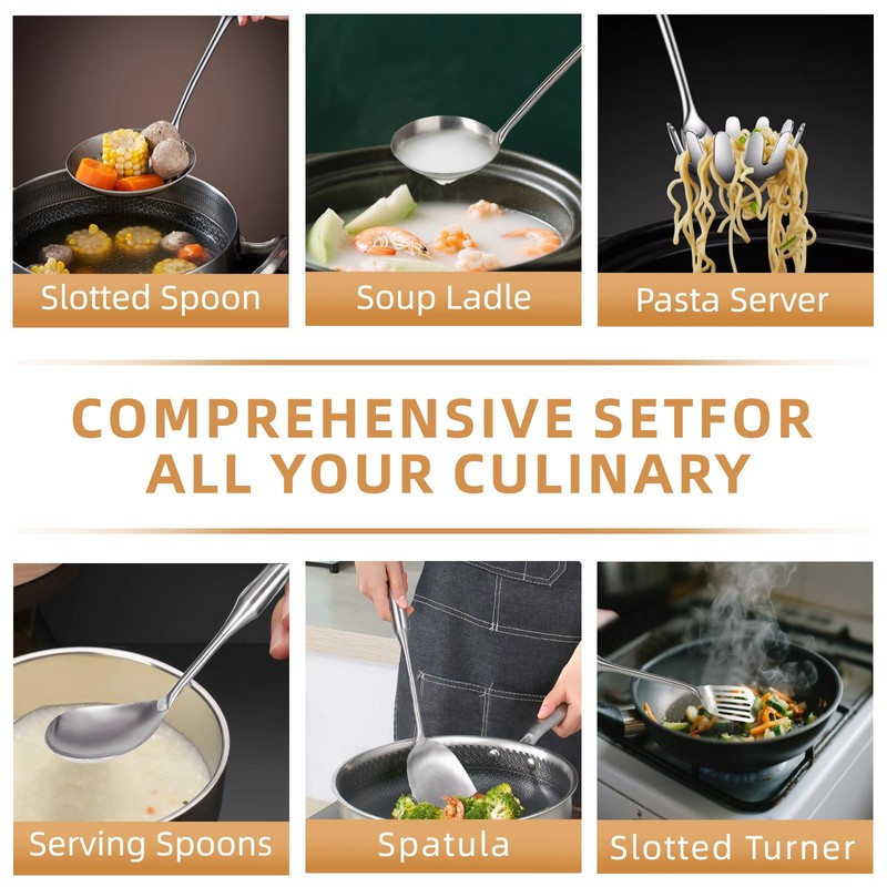 SUPAURORA Stainless Steel Kitchen Utensil Set, 6-Piece Cooking Tools with