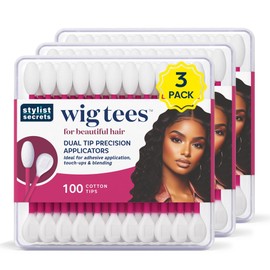 Stylist Secrets Classic Wig Tees - Dual Tip Precision Applicators - Rounded Swabs - for Adhesive Application, Touch-Ups & Blending - for Your Beauty Needs - 100 Cotton Tips - 3 Pack