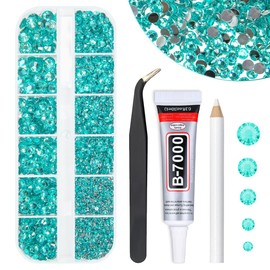 qiipii Aquamarine Resin Rhinestones w B7000 Jewelry Glue for Bedazzling Crafting Lake Blue Flatback Stones 2mm 3mm 4mm 5mm 6mm Water Blue Diamonds Crystals Gems for Nails Face Makuep Tumbler Crafts