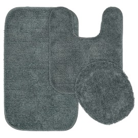 Garland Rug Traditional Nylon Washable Dark Gray 3 Piece Set - Lid, Contour, Bath Rug - Soft, Absorbent, and Stylish for Your Bathroom