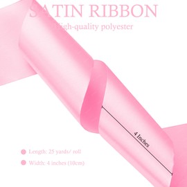 Pink Satin Ribbon, 4 Inches x 25 Yards Solid Fabric Ribbons for Gift Wrapping, Flower Bouquet, Crafts and Wedding Party Decoration