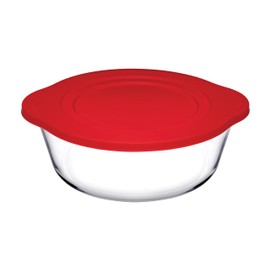 Pasabahce Borcam Plastic Red Lid Round Transparent Casserole Dish 1.45 Litres