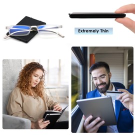 SKYOAK Evolved Folding Reading Glasses For Women Men Blue Light Blocking Anti UV Eyestrain Foldable Portable Compact Readers with Flat Hard Case Pocket Computer glasses, 1.0 CLEAR