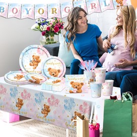 142pcs Bear Baby Shower Decorations We Can Bearly Wait Tableware Baby Shower Decorations Bear Baby Shower Party Supplies Tableware Set Bear Theme Disposable Plates Napkins Serve 20