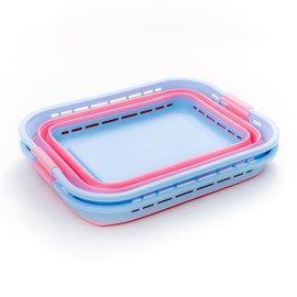 SAMMART 42L (11 Gallons) Collapsible Plastic Laundry Basket - Foldable Pop Up Storage Container/Organizer - Portable Washing Tub - Space Saving Hamper[BPA Free] (Cool Blue/Maglia Rosa (Set of 2))