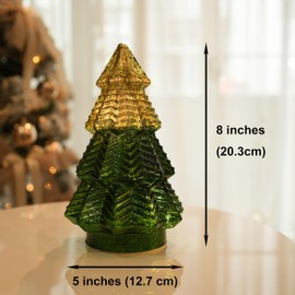 Green Mercury Glass Christmas Tree for Home Decor, Christmas Table Decorations Lighted Xmas Tree with Timer for Living Room Mantel Tabletop Party-8" H