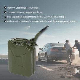 5 Gallon Metal Can, Heavy-Duty Steel Container with Spout and Handle, Portable Water and Liquid Storage Jar for Cars, Trucks, Motorcycles, Automotive & Outdoor Equipment