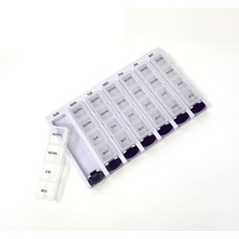 Weekly AM/PM Pill Box Portable Travel Prescription & Medication Pill Case Organizer by P&P MEDICAL SURGICAL (7-Day / 4-Times-A-Day) with Removable Compartments and Moisture-Proof Design