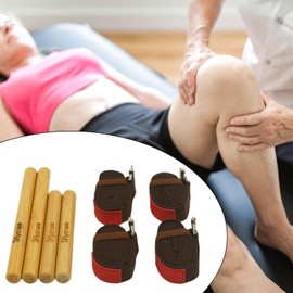 Milageto Solid Massage Stick Set,Bamboo Massage Roller Sticks for Relax Muscles,Wood for Body Shaping, Massage Tools, Brown Stretch Belt