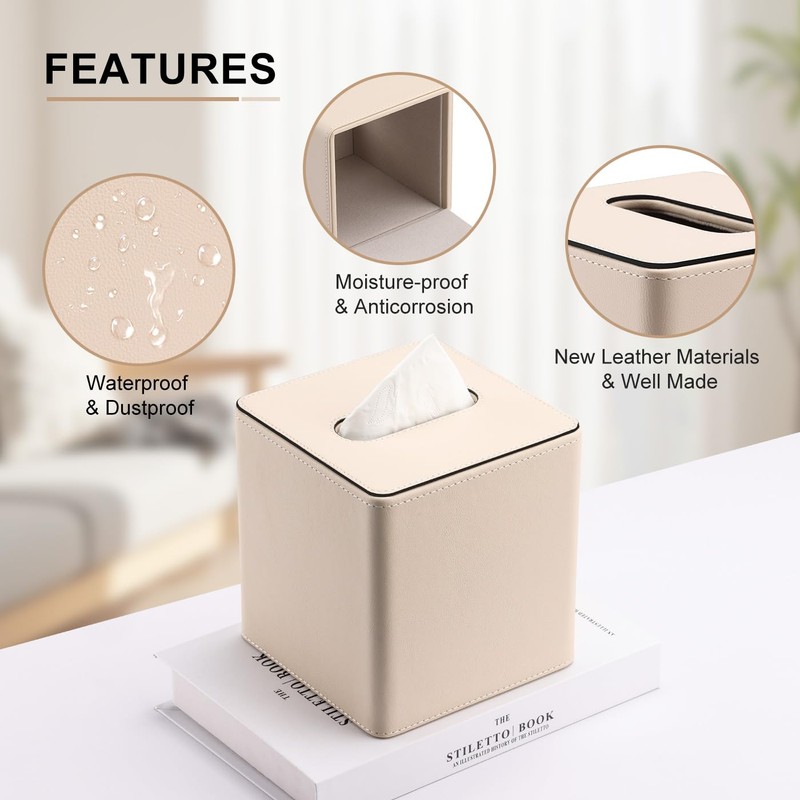 KINGFOM Leather Tissue Box Cover – Square Modern PU Leather