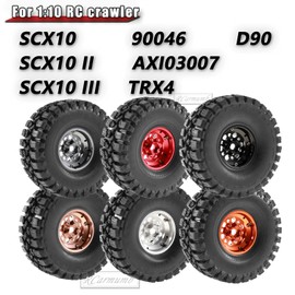 Rcarmumb 1.9 Inch Wheel Rim & Wheel Tires for 1/10 RC Crawler Axial SCX10 SCX10 II 90046 SCX10 III AXI03007 TRX4,4PCS Aluminum RC Beadlock Wheel Soft Rubber Tires Set(Silver)