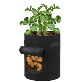 VECELO Grow Bags with Flap 10 Packs, 5 Gallon Fabric Planting Bag, Garden Planter Pots with Durable Handles & Small Label for You to DIY, Harvest Window for Tomatoes, Vegetables, Fruits, Flowers