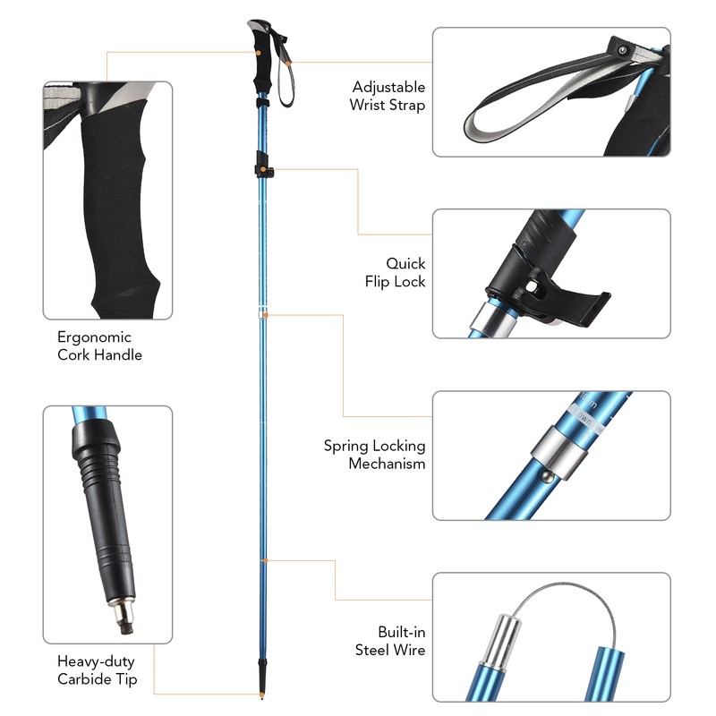 TOMSHOO Trekking Pole Lightweight Collapsible Trekking Pole Five-fold Walking Stick