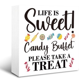 corner wind Rustic Wooden Candy Sign, 5x5inch, Tabletop Decor
