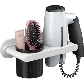 Soporte de pared para secador de pelo, organizador de secador de soplado, montado en la pared, organizador de herramientas para el cabello para recámara y baño, estante multifuncional para secador de pelo, estante para secador de pelo sin perforaciones, 
