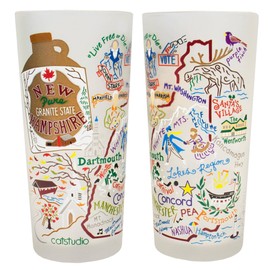 Catstudio Drinking Glass, New Hampshire Frosted Glass Cup for Kitchen, Bar Glass Drinking Glasses, Everyday Drinking Cup or Cocktail Glass, 15oz Dishwasher Safe Glass Tumbler for New Hampshire Lovers