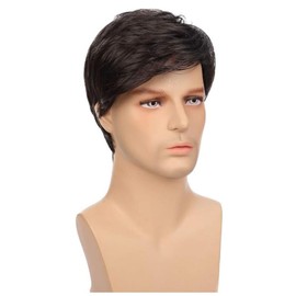 Siudus Mens Black Short Wig Straight Layered Side Part Natural Hair Wig Synthetic Fiber Guy Male Wigs for Daily Cosplay Costume Use
