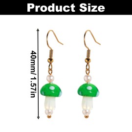 1 Pair 3D Mushroom Earrings, Resin Green Mushroom Earrings, Creative Pearl Hand-made Ear Pendant, Simulation Plant Shaped Dangle Drop Earrings, Kawaii Exaggerated Ear Decors for Party Festival Women
