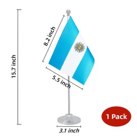 Rotenl Argentina Desk Flag, Argentinian Table Office Flag with Metal Pole and Stand Base, International Country Flags, Festival Event Celebration, Classroom Meeting Desktop Decor (Argentina)