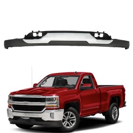 TJHSM Primered Front Lower Bumper Valance Plastic Replacement for Silverado 1500 2016 2017 2018 with Tow Hook Holes and Chrome Skid Plate Set