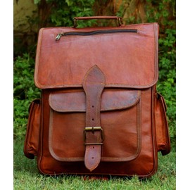 16 Inch Genuine Leather Retro Rucksack Backpack Bag , Picnic Bag Travel