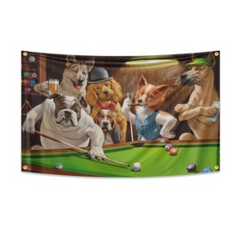 Dogs Playing Billiards Funny Flag 3X5 Ft Indoor Decorated Flag with 4 Brass Grommets for Bedroom College Dorm Room Yard Decor